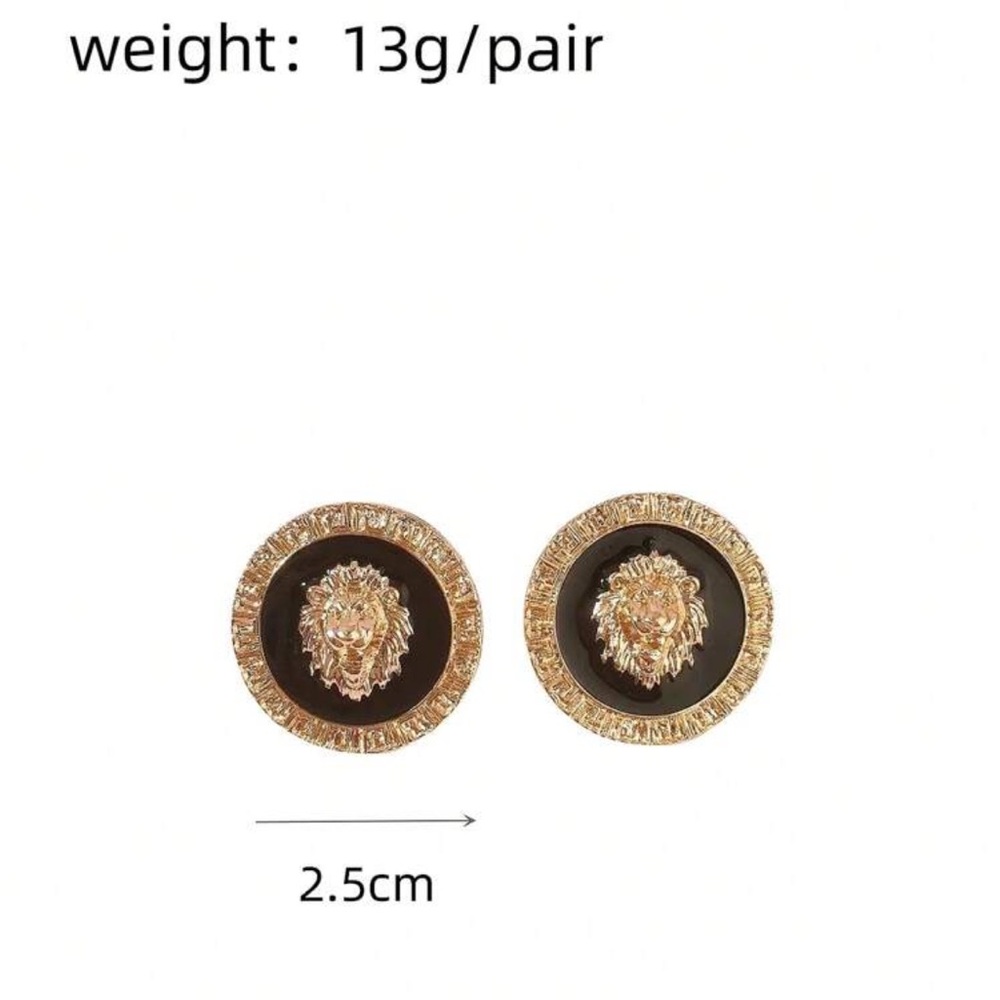 NWT Green Lion Head Stud Earrings! Gold Tone Round Button. Luxury Leo. Versace - Picture 5 of 10